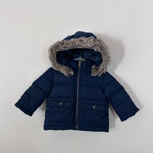 Janie and Jack Navy Puffer Jacket with Faux Fur